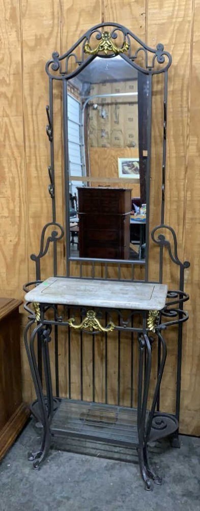 Entry Table With Mirror And Hat Hangers