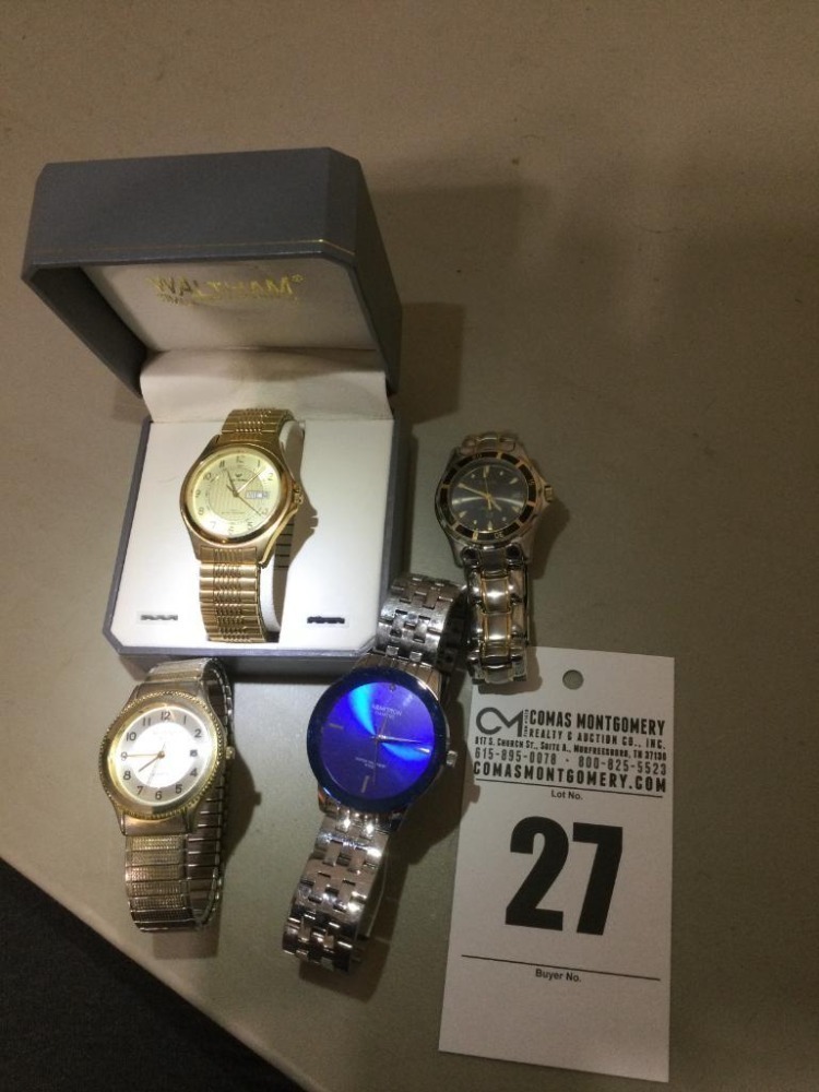 4 men's watches: Waltham (in box), Botany 500, Armitron Diamond & Bulova
