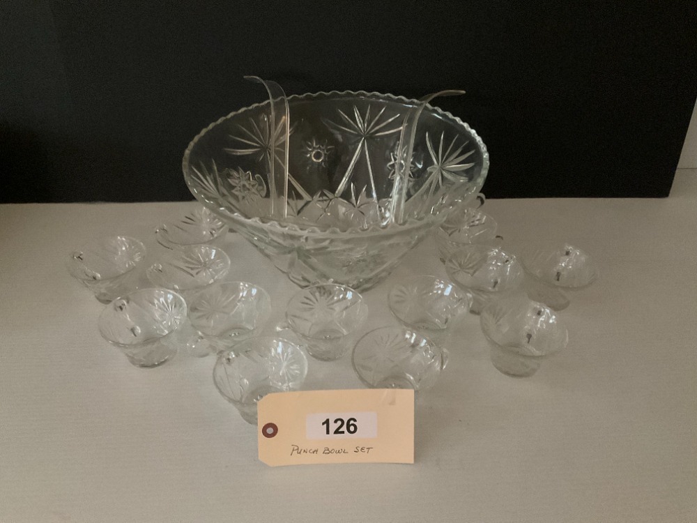 Sixteen Piece Glass Punch Set, & Two Plastic Ladles