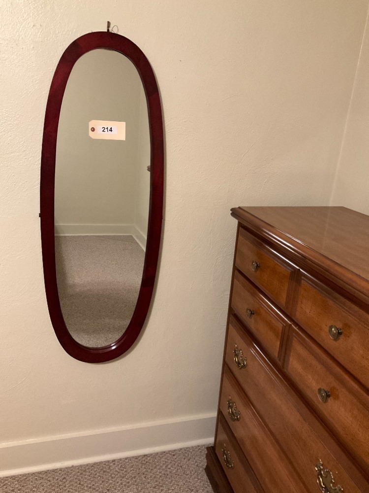 Oval Wooden Framed Mirror, 46"X16"