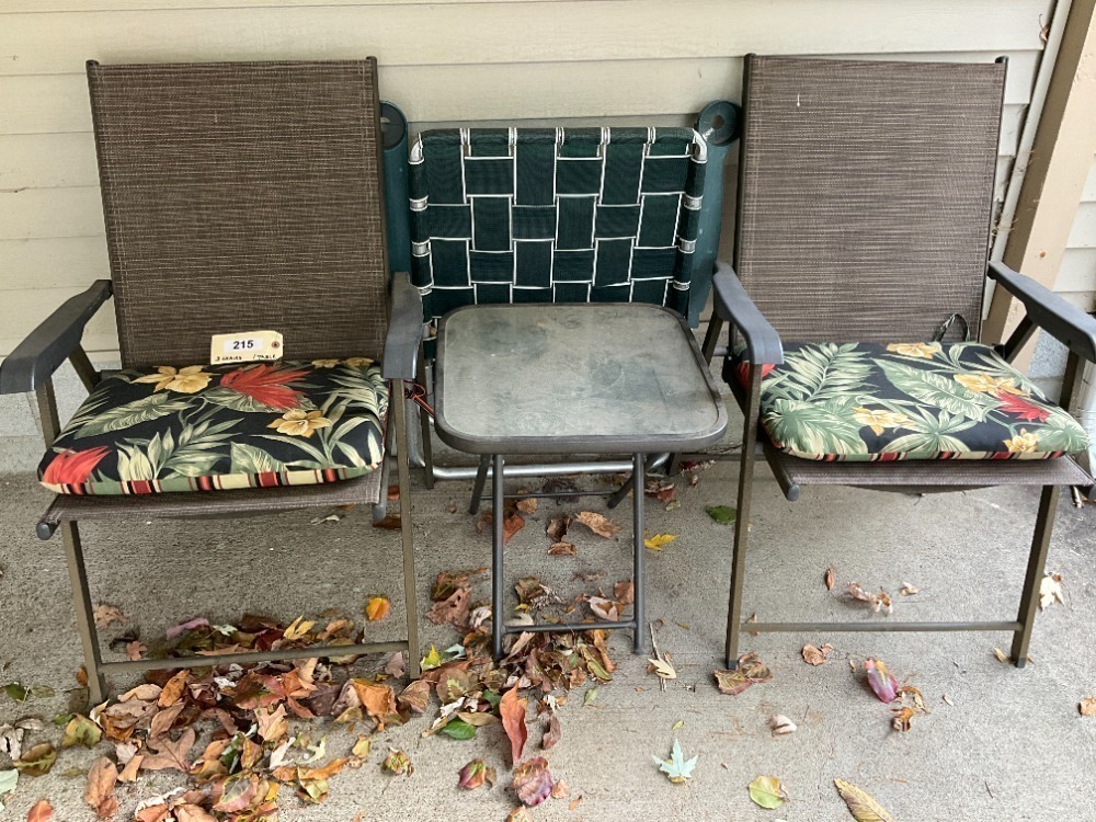 Three Outdoor Chairs & Small Table