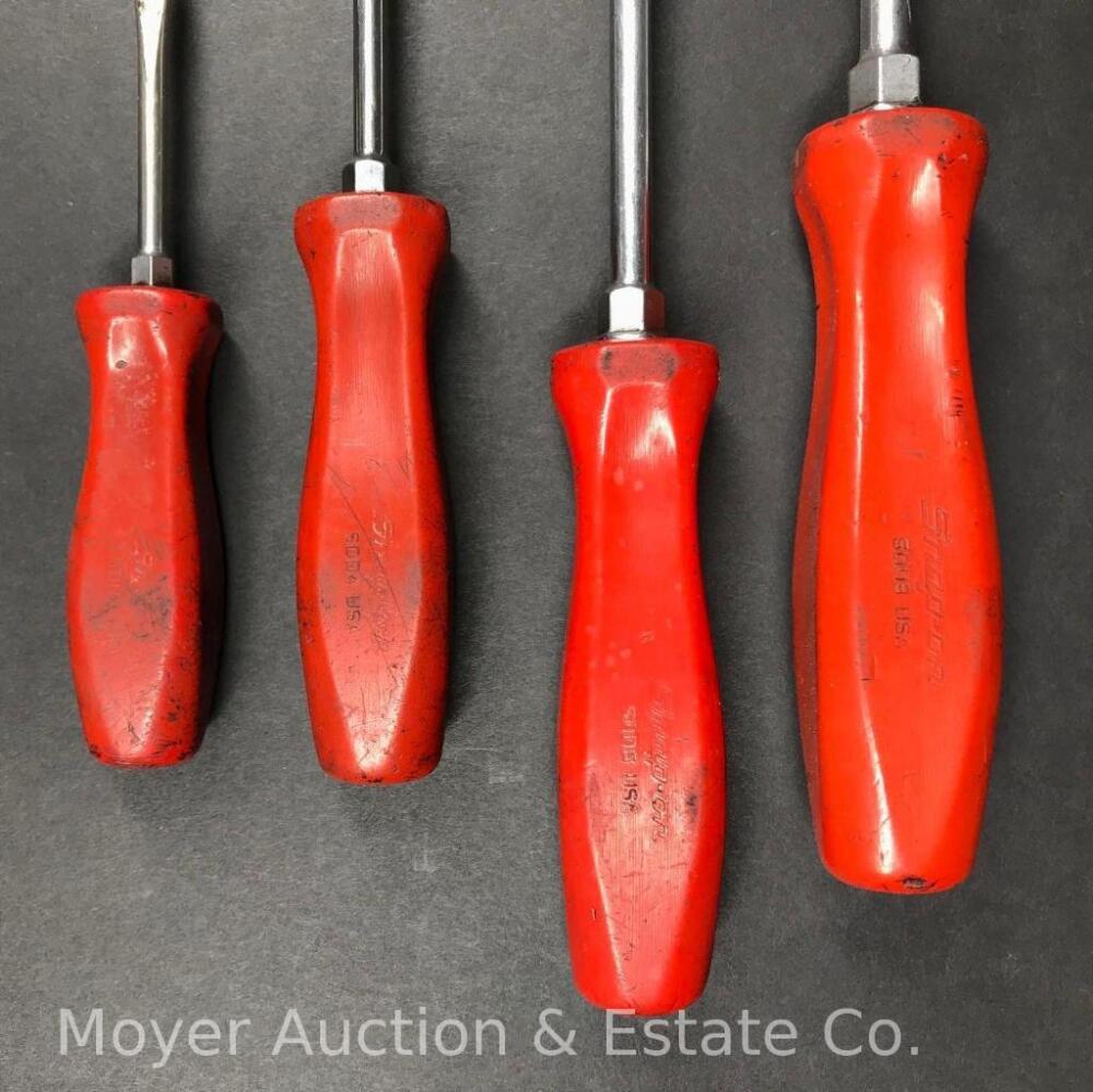 7 Snap-On Screwdrivers, Red Handles