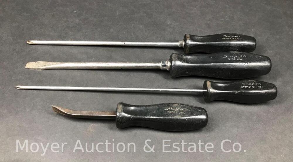 3 Snap-On Long Screwdrivers, With Pry Bar, Black Handles