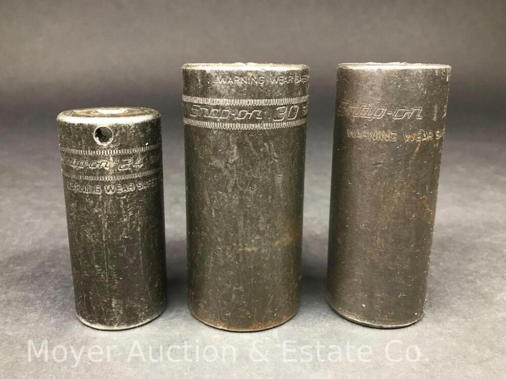 3 Large Snap-On Sockets, 24, 30mm and 1"