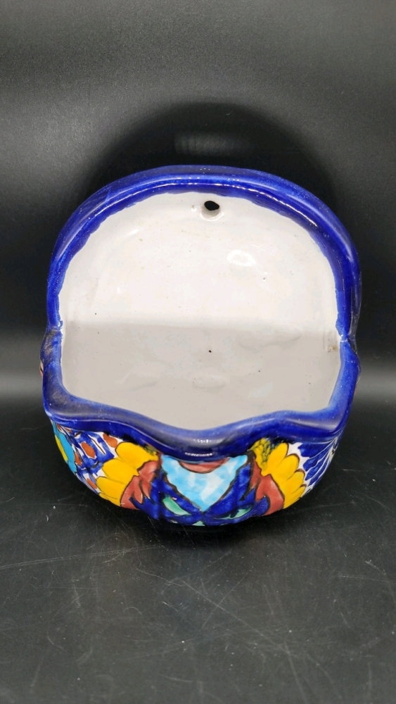 Talavera made in Mexico glazed terra cotta hand painted wal pocket, 6.25" X 5.5" X 3" - JB