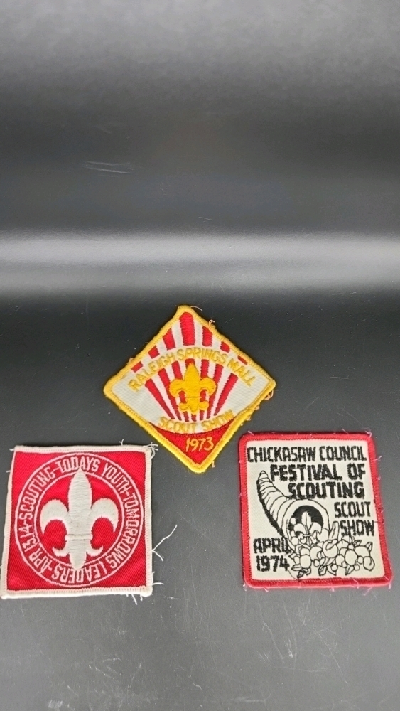 Vintage Scouting patches w Memphis history too. 1973 Raleigh Springs Mall Scout show, 1974 Festival of Scouting show, and leadership patch-KN
