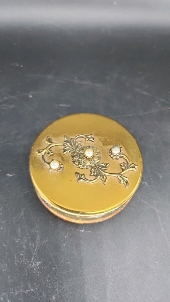 Vintage gold tone collapsible telescoping travel water cup and pill box adorned w pearls. Sells on ebay for $18- KN