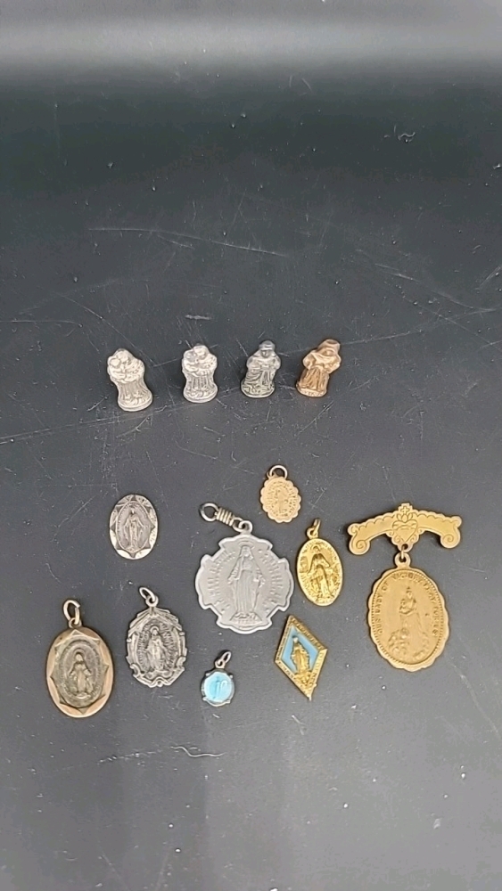 Mini religious statues 1", pins, and pandants
