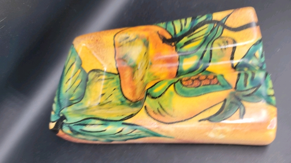 Talavera made in Mexico glazed terra cotta hand painted fountain trough/spoon rest, 1.5" X 4.5" X 8"-JB