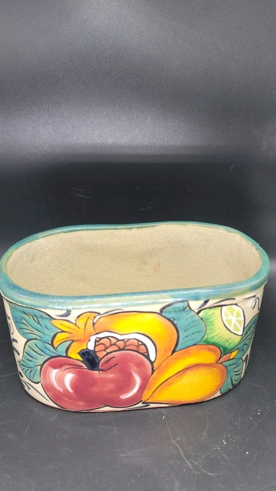 Talavera made in Mexico glazed terra cotta hand painted planter, 4" X 8" X 4" - JB