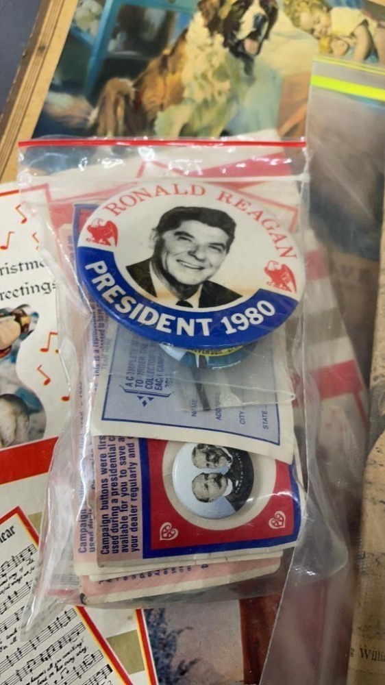 Vintage Books And Ephemera, Political Pins, Misc