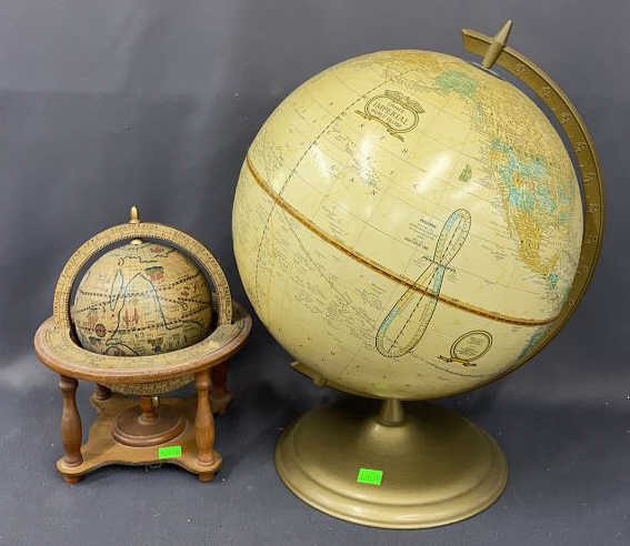 2 Tabletop Globes, 16" Of Largest