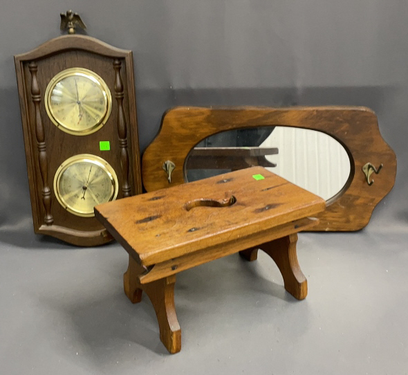 Small Wooden Stool, Barometer, Wall Mirror
