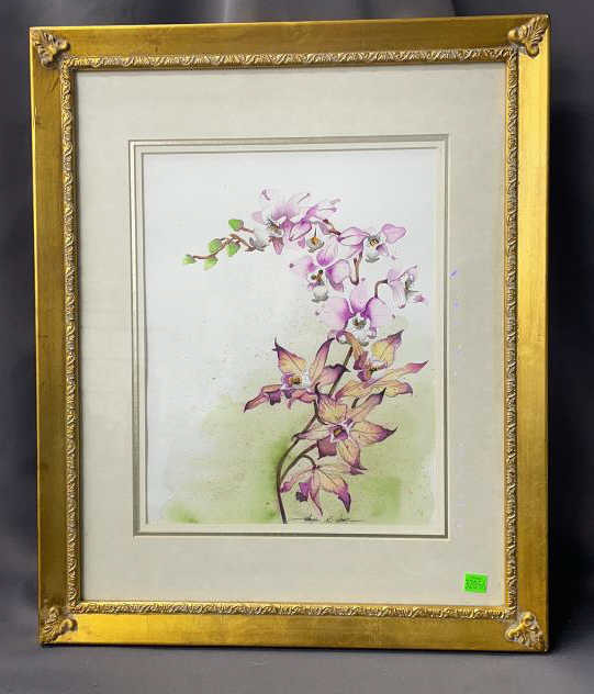 Helen Hart Framed Watercolor Of Orchids