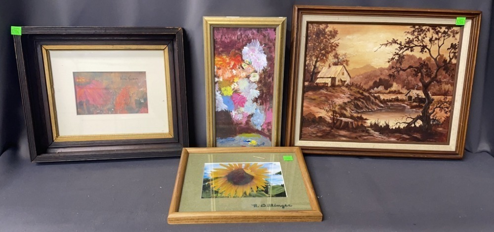 4 Signed Art Pieces, Oil On Canvas, Photograph,