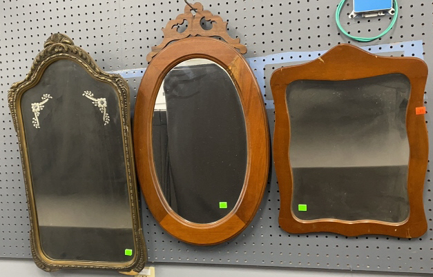 3 Vintage Framed Mirrors 16" Wide X 30" Of Largest