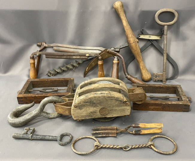 Antique Hand Tools, Auger, Planers, Double Pulley