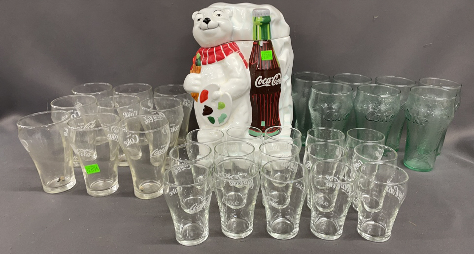 Coca Cola Cookie Jar And Glasses