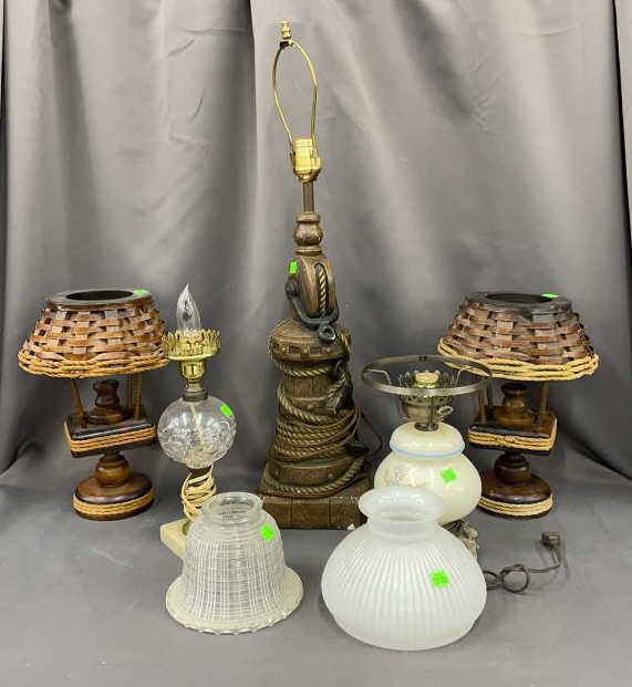 3 Table Lamps, 2 Candle Lamp Style Holders, 2