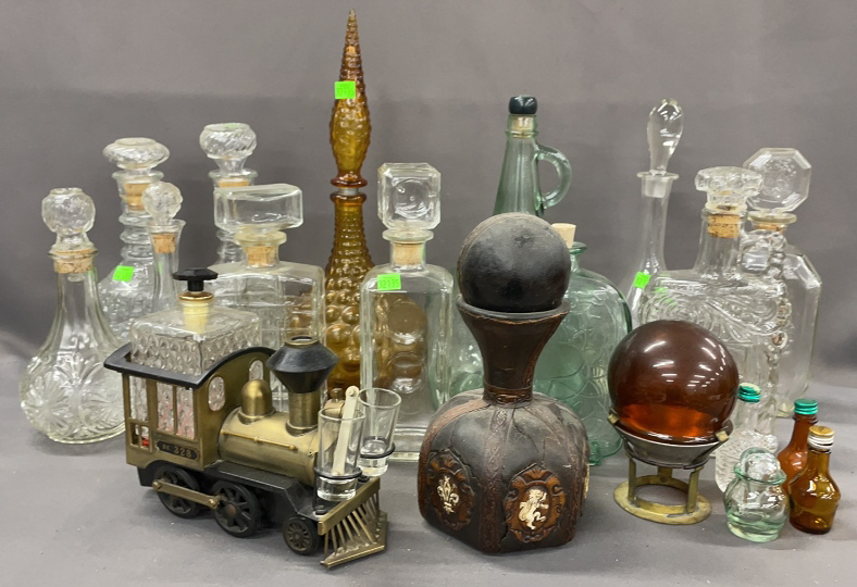 14 Glass Decanters, 17" Of Tallest