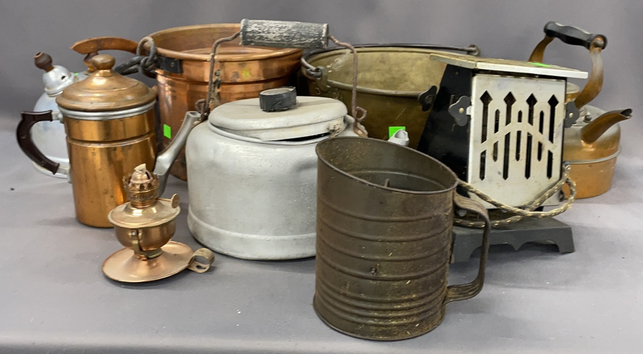 Copper And Brass Kettles, Tea Kettles, Sifter,