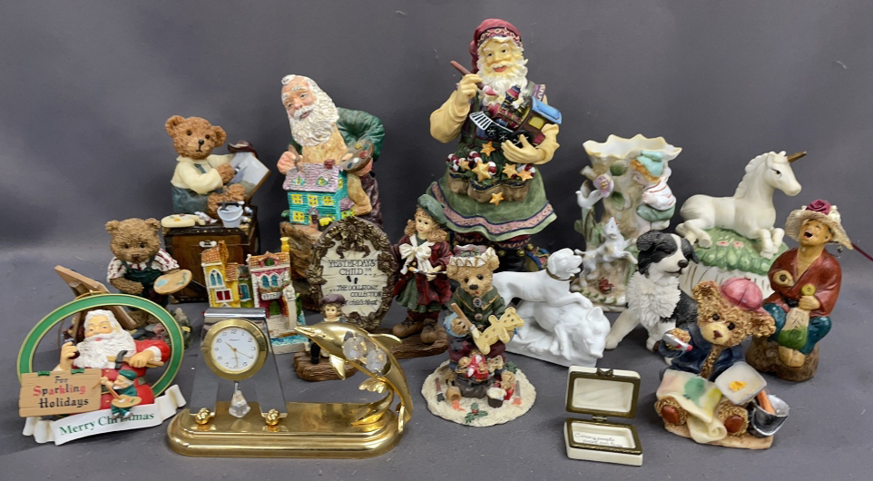 14 Figurines, Desk Clock, Music Box, Misc
