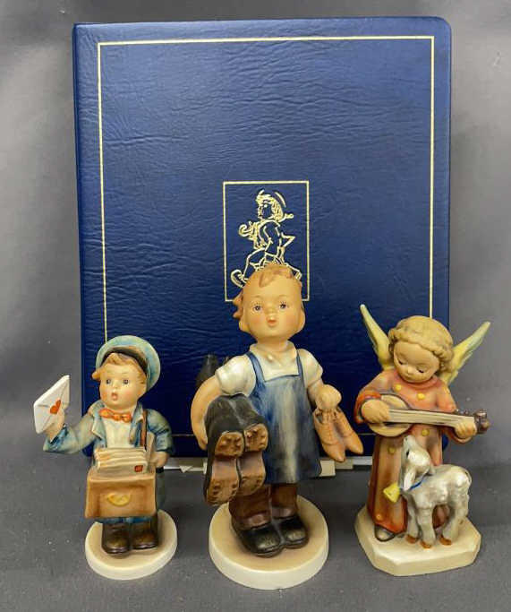 3 Hummel Figurines And Hummel Binder And Booklets