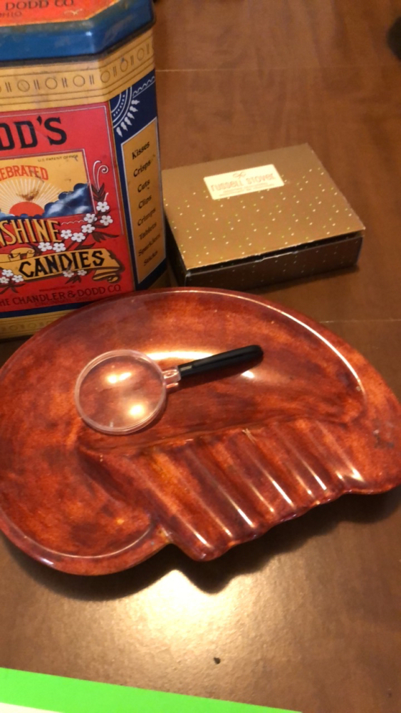 Vintage tin with safety pins and ashtray