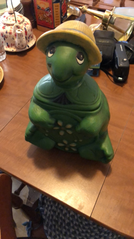 Handmade green turtle cookie jar