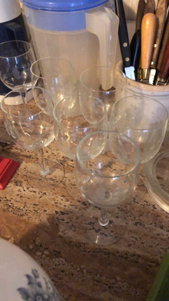 Stemware, thermos, small picture, knives, and juicer