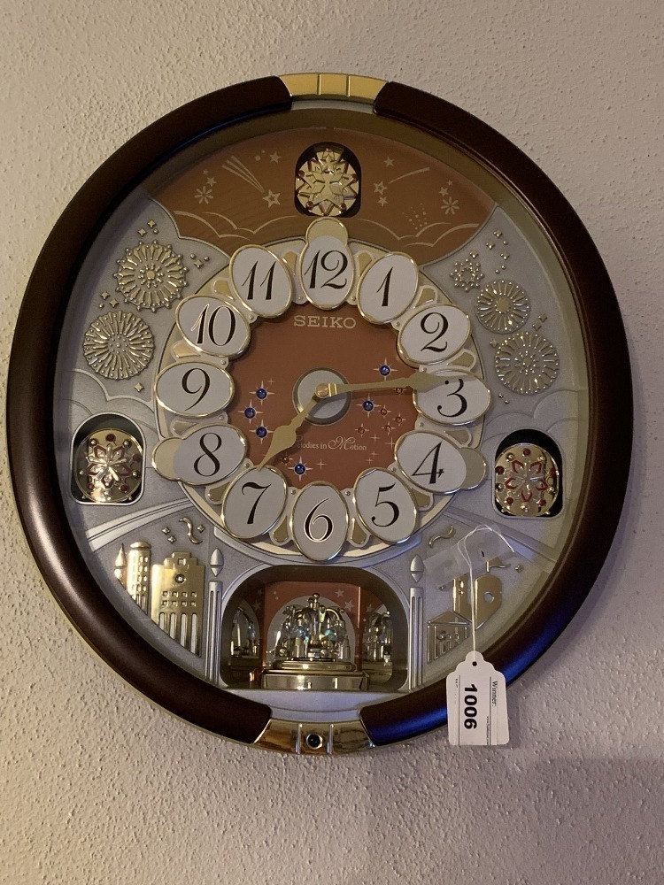SEIKO MUSICAL WALL CLOCK W/ 16 SWAROVSKI CRYSTALS W/ ORIGINAL BOX 17" X 15" - LR