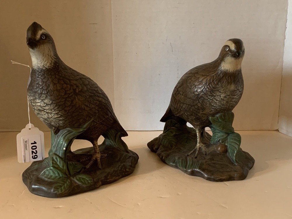 PAIR OF VINTAGE CERAMIC QUAILS BY HOLLAND 9" TALL - LR