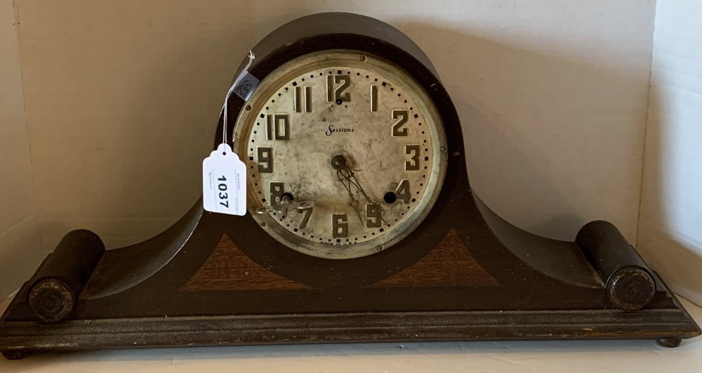 ANTIQUE SESSIONS MANTLE CLOCK 22" LONG X 10" TALL W/KEY (UNSURE OF WORKING CONDITION) - LR