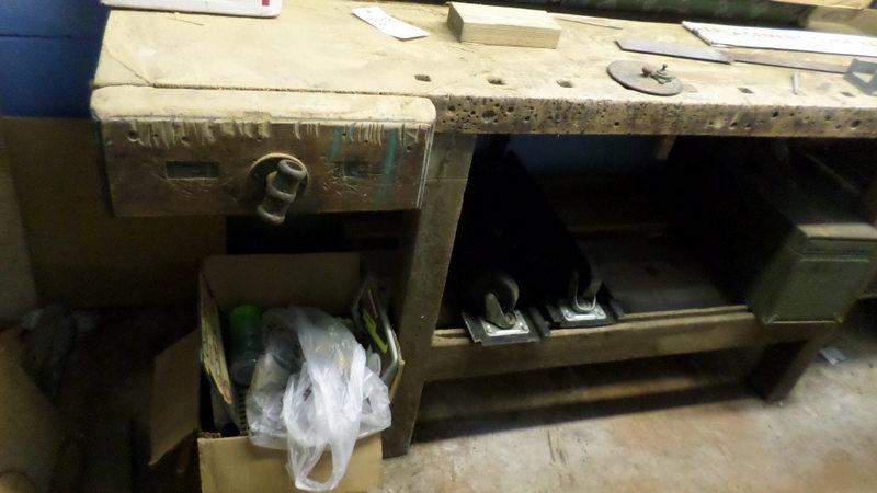vintage woodworking table & contents