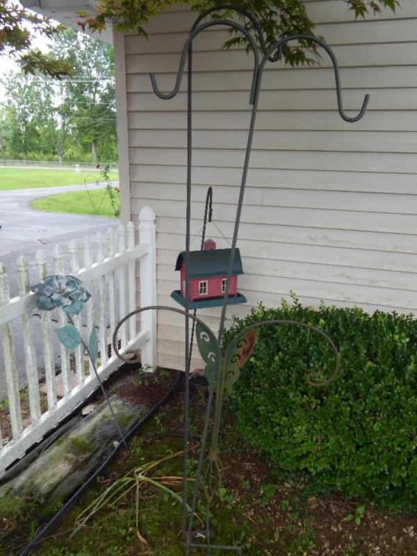 (4) Shepherd Hooks, Bird Feeder & Wrought Iron Rose
