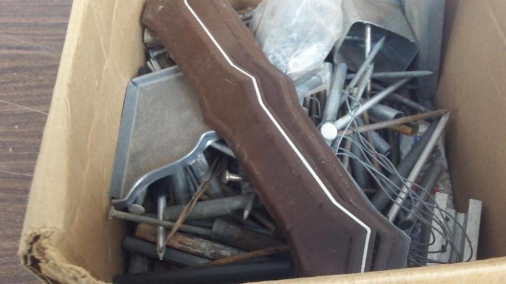 (1) Box of large nails, screws & miscellaneous