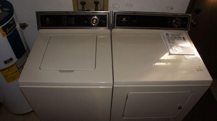 Maytag Washer, Dryer, and Small Ironing Board