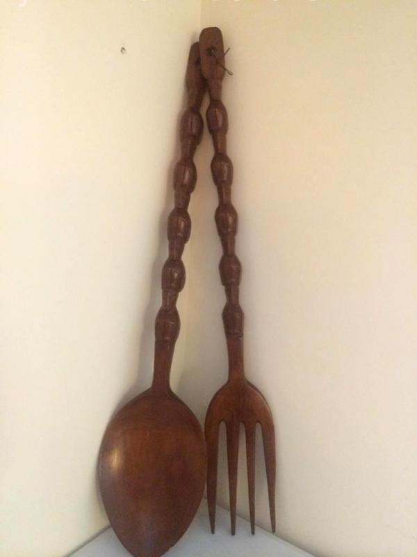 Large wooden spoon and fork/wall hangers