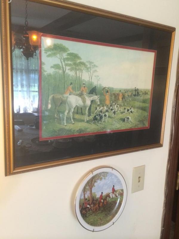 Framed Foxhunt print & Foxhunt decorative plate