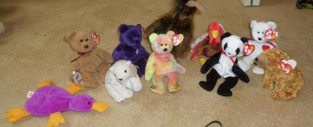 Ty Beanie Babies; Sequoia, Fortune, Aurora, Peace, Valentino, Patti, Beak, Gobbles, Curly, Princess