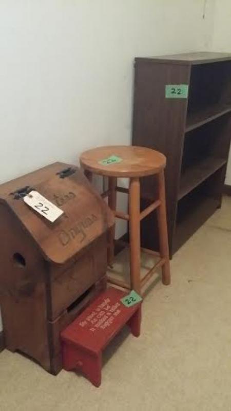 Wood Potato Bin w/Stool and Shelf Unit