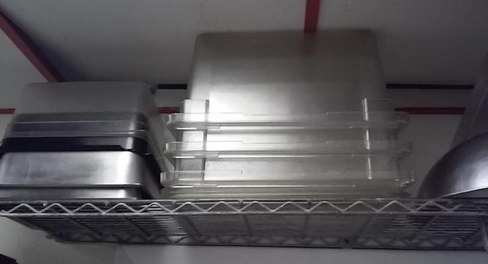 Shelving and Contents- Metal and Plastic Food Containers, Plastic Totes