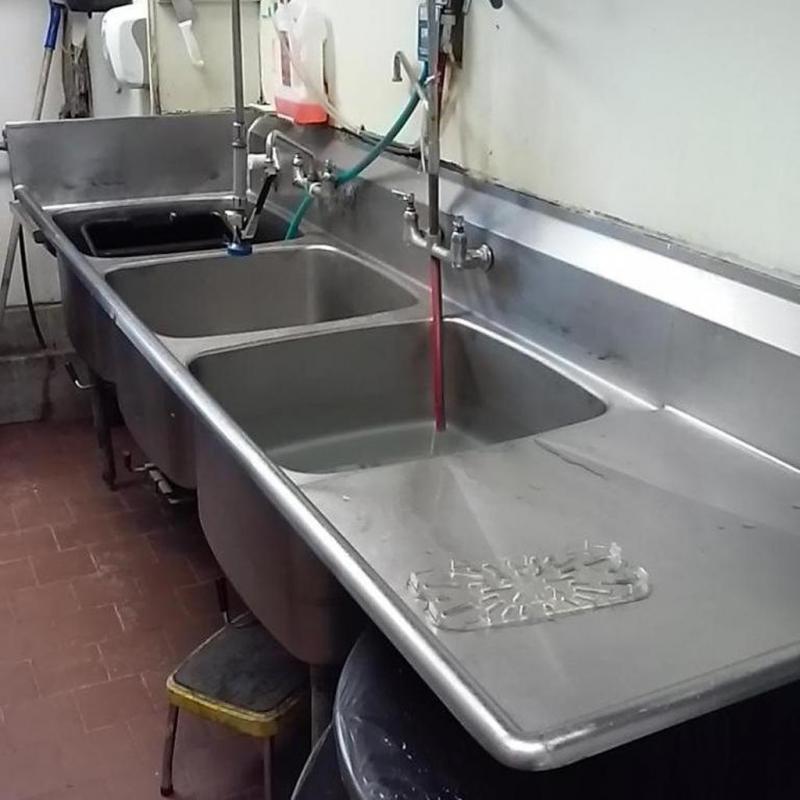 Stainless Steel Commercial 3-Bowl Sink; Each bowl is 23.5 in & Entire piece measures 103 in long