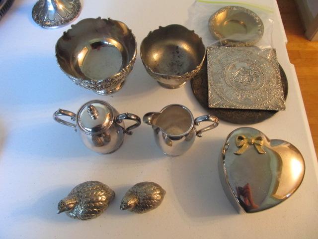 Silver plate bowls, cream & sugar, S&P