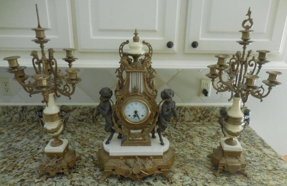 Two Candelabras 27"; Imperial Clock 24"
