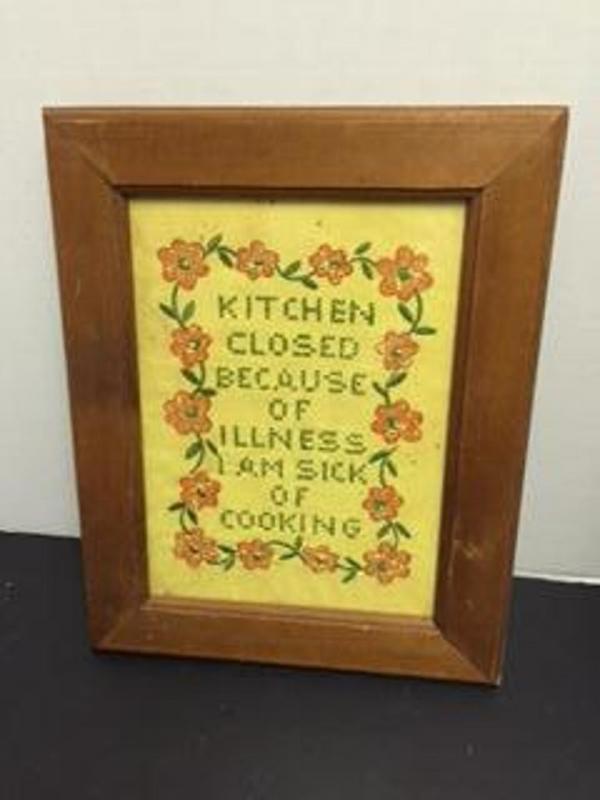 Framed Cross Stitch picture, "Kitchen Closed"
