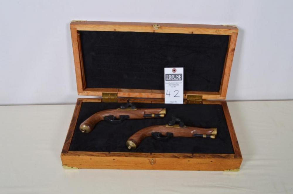 Beautiful and amazing set of dueling pistols with a custom box, all made entirely out of wood by W.C. Humphrey, Dunn, NC. Phenomenal attention to deta