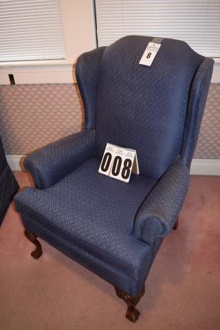 Upholstered Wing back chair, ball & claw feet