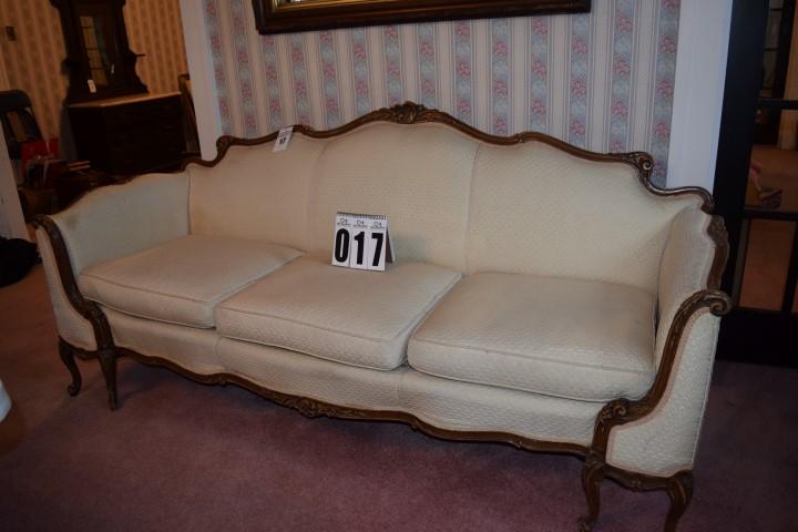 Vintage Couch - Looks to be French Provincial. Very ornate trim, floral motif, same design as lot 18