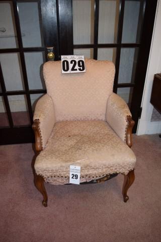 Vintage upholstered arm chair, needs repair, stains